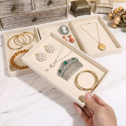 12 Pack Velvet Jewelry Trays, 8.3x5x0.9 Inches | Stackable Jewelry Organizer Inserts for Women, Beige Display Trays for Necklace Earring Ring Bracelet