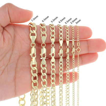 Nuragold 10K Real Yellow Gold Cuban Curb Link Chain Necklace (2mm - 7.5mm) - size: 18", style: 2mm
