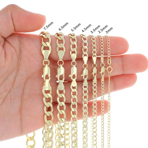 Nuragold 10K Real Yellow Gold Cuban Curb Link Chain Necklace (2mm - 7.5mm) - size: 16", style: 2mm