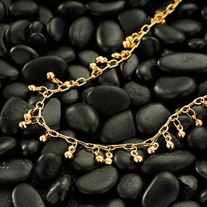 MTMY Beaded Necklaces for Women 14K Gold Plated Dainty Colorful Green/Rose Beaded Pearl Choker Necklace Delicate Boho Choker Necklace Jewelry Gift - style: Little bell beads