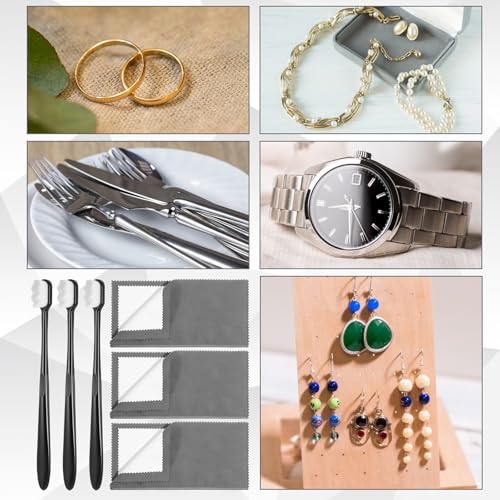 3 Pcs Jewelry Cleaning Brush with 3 Pcs Silver Polishing Cloth Jewelry Cleaning Cloth Coin Cleanings Cloths Jewelrys Cleaner for Diamonds Gold Coins Platinum Gemstones