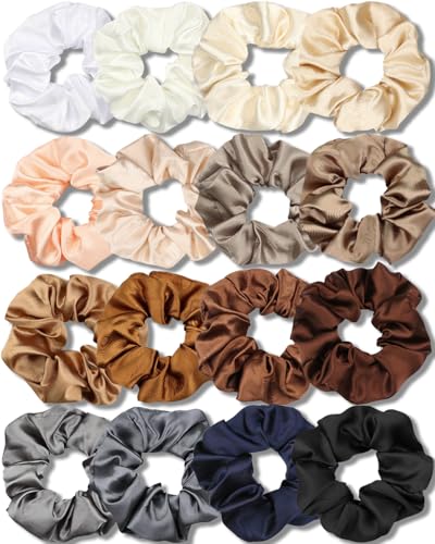 IVARYSS Satin Scrunchies for Women, Soft Than Silk for Hair, Fashion Ties and Bands for Thin | Thick Hair Styling, 16 Pack (Neutral Color) - color: Neutral Color