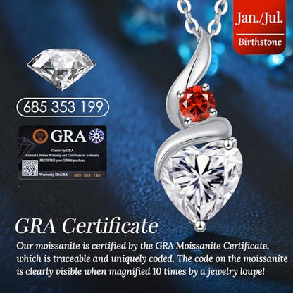 ANDSO Heart Moissanite Necklaces Birthday Jewelry Gifts for Women | S925 Silver /Gold Plating Birthstone Necklace, Ideal Anniversary Christmas Valentine Present for Mom Wife Her Girlfriend - style: Silver-2 Carat- Ruby Garnet Red