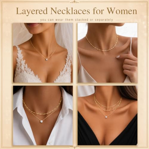 Layered Dainty Necklaces for Women Set, 14K Gold Silver Plated Choker Chain Simple Pendant Necklace Stackable, Trendy Prom Jewelry Gifts for Women - color: Diamond5-Gold