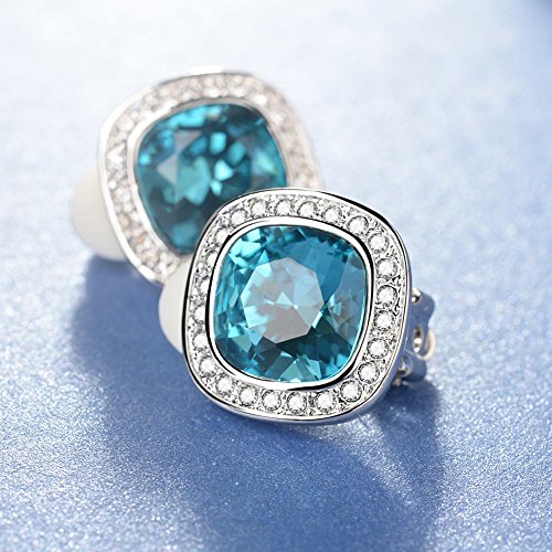 Clip on Earrings Women, 14K Gold Hoop Clip-On Earrings for Women, Hypoallergenic Non Pierced Croissant Earrings - color: Blue Crystal