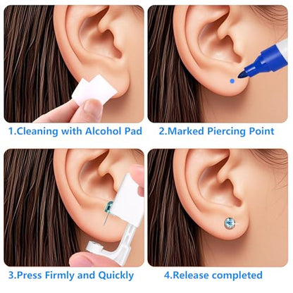 Ear Piercing Kit - Disposable Piercing Gun Preloaded with Different Style 4mm Studs, at Home Self Piercer Kit (Classic Blue Diamond) - color: Classic Blue Diamond