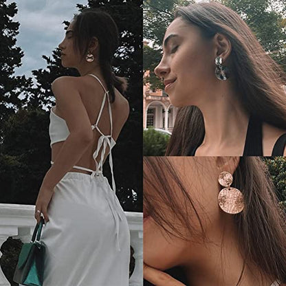 Gold Metal Clip On Earrings for Women Non Pierced Dangle Drop Earrings Multiple Styles - color: gold tassel + disc
