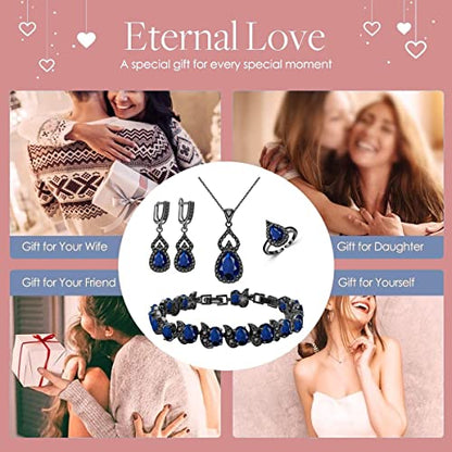 LMXXVJ Women Jewelry Set Platinum Plated Necklace Open Ring Earrings Bracelet Set,Birthday/Anniversary Mother’s Day Jewelry Gifts for Mom/Wife/Sister/Best Friend - color: Black Gun-Blue
