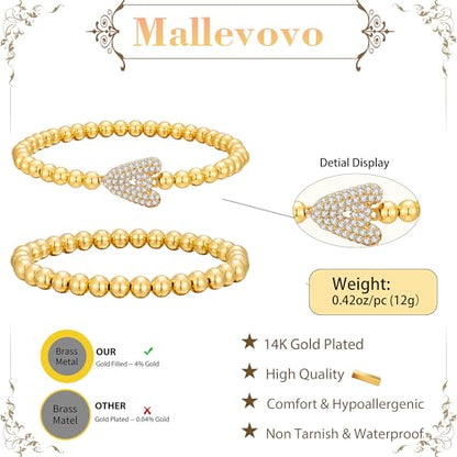 Initial Stack Bracelet Set for Women Trendy 14K Gold Plated Beaded Stackable Stacking Stretch Name Bracelets Dainty Friendship Waterproof Charm Cute Birthday Jewelry Gifts for Women - color: Initial A