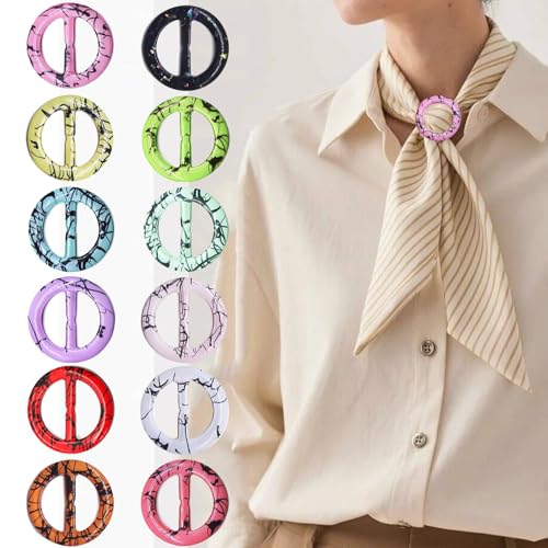 12PCS Silk Scarf Ring Clip T-shirt Tie Clips for Women Fashion Resin Ring Scarves Clasp Waist Buckle for Shirts Clothing Clothing Wrap Holder with 1 Exquisite Box (Inner 30mm/1.18in, Color 12)