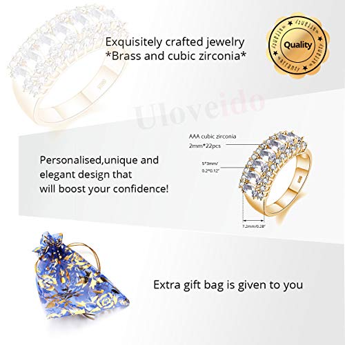 Uloveido Beautiful Women's 7 Stones Wedding Band Oval Cubic Zirconia Engagement Anniversary Rings J501 - color: Gold-White