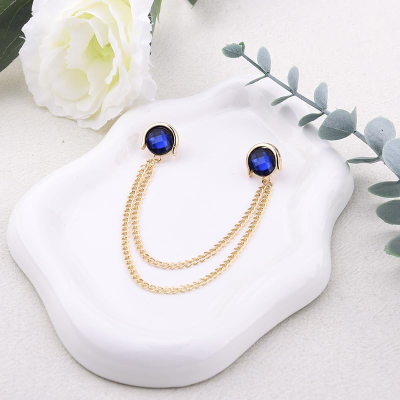 Crystal Rhinestone Brooch Mens Lapel Pins for Shirt Collar Suit Tassel Collar Chains for Shirts Badge Suit Accessories Men Brooch - color: Blue