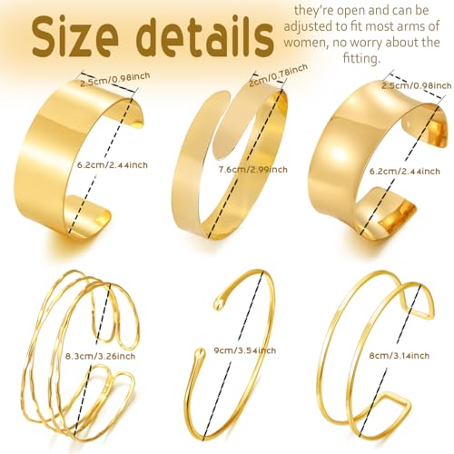 BROCC 6PCS Arm Cuff Jewelry for Women Upper Arm Cuff Bangle | Open Wide Bangle, Irregular Minimalist, Adjustable, Coil Armband Set - color: A