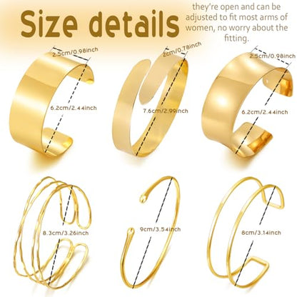 BROCC 6PCS Arm Cuff Jewelry for Women Upper Arm Cuff Bangle | Open Wide Bangle, Irregular Minimalist, Adjustable, Coil Armband Set - color: A