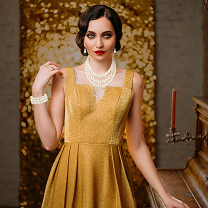 Haysandy Pearl Jewelry Set for Women 20s Jewelry Gift | Retro Layered Necklace Bracelet Earring, Costume Accessories for Derby Wedding Prom Party, Dress Matching Occasions - color: Beige