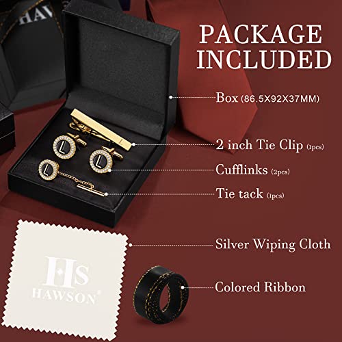 HAWSON Tie Clips, Cufflinks, Tie Tack & Lapel Pins for Men - Suitable for Neckties and French Cuff or Dress Shirt Suits - Jewelry Box Packed, Initials Designed - style: L-4pcs Sets