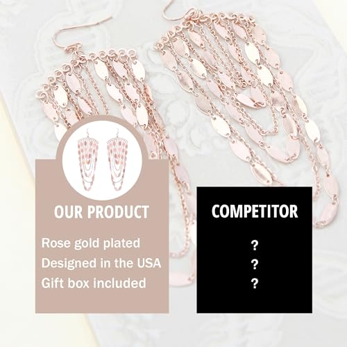 Bohemian Boho Tassel Dangle Drop Earrings for Women – Lightweight Filigree Gypsy Coin Chandelier Disc Charm Hoops – included Gift Box - style: Chandelier - Rose Gold