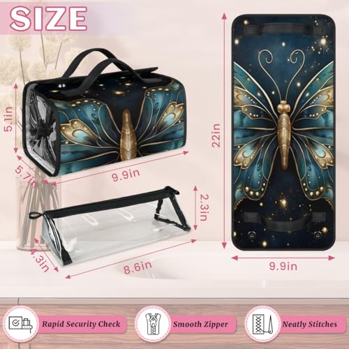 Boho Butterfly Hanging Roll Up Cosmetic Bag with 4 Removable Storage Bags Waterproof Foldable Toiletry Kit for Women - color: Multicolor 15