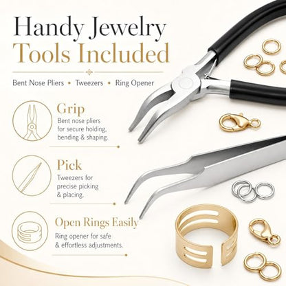 1200 Pcs Jump Rings for Jewelry Making, Jewelry Repair Kit with Lobster Claw Clasps, Pliers, Tweezers & Ring Opener, Gold and Silver Open Jump Rings for Necklace, Bracelet, Earrings, Keychains