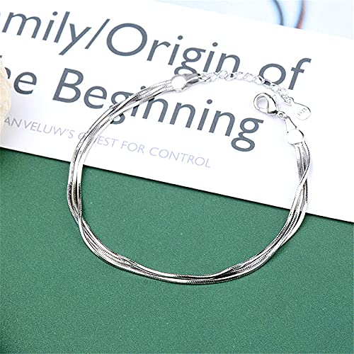 kelistom 925 Sterling Silver Bracelets for Women Teens, Love Heart Charm Chain Bracelet Bangle Fashion Jewelry Gifts - color: 3-layer snake chain