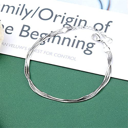 kelistom 925 Sterling Silver Bracelets for Women Teens, Love Heart Charm Chain Bracelet Bangle Fashion Jewelry Gifts - color: 3-layer snake chain