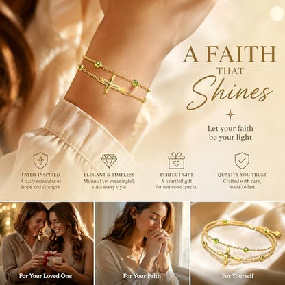 Midari 18K Yellow Gold Gemstone Birthstone Anklet Bracelet Cross Jewelry with 12 Months Birthstone Birthday Gifts for Women Wife Her Daughter Mom - color: 08-Aug-Peridot, size: Bracelet 7"-9"