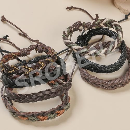 36Pcs Braided Leather Bracelets for Men Women Wrap Wood Beads Cuff Bracelet Hemp Cords Ethnic Tribal Handmade Wrap Wristband Bracelets Set Adjustable