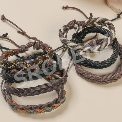 36Pcs Braided Leather Bracelets for Men Women Wrap Wood Beads Cuff Bracelet Hemp Cords Ethnic Tribal Handmade Wrap Wristband Bracelets Set Adjustable