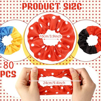 80 Pcs Mouse Ears Scrunchies Silk Satin Mouse Hair Scrunchies Hair Ties Elastic Bands Ponytail Holders for Kids Women Girls Party Decoration - style: Mouse