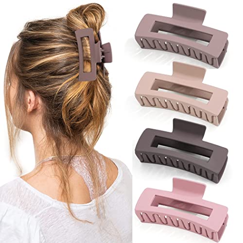 Canitor 4 PCS Matte Rectangular Banana Clips - Thick Hair Clips, Non-Slip Barrettes for Women's Thick Hair - color: flower series