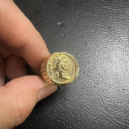 Gold Roman Emperor Signet Ring - Classic Roman Empire Coin Ring for Men