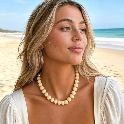 Colorful Chunky Beaded Necklaces for Women Multicolor Large Round Resin Beads Collar Necklace Boho Trendy Statement Chokers Y2K Summer Beach Jewelry - color: Beige-Oval