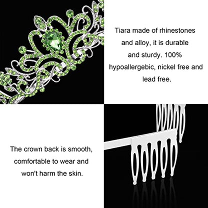 COCIDE Green Tiara and Crowns for Women Crystal Headband Princess Rhinestone with Combs Bride Hairpiece Bridal Wedding Prom Birthday Party Hair Accessories Jewelry for Women and Girls - color: TN Silver+Green