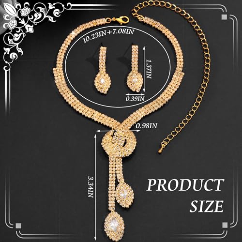 Rhinestone Jewelry Set Crystal Pearl Necklace Bracelet Earrings | Sparkly Necklace Dangle Earrings,Wedding Prom Formal Costume Jewelry Sets for Women - color: Gold4