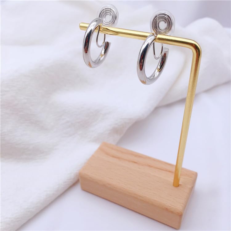 Clip On Hoop Earrings for Women Not Pierced Gold Silver Large Chnky Square Twisted Comfortable Coil Hoop Clip On Earrings - color: 20mm Hoop Silver