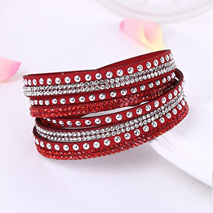 Long tiantian Leather Wrap Bracelets for Women Boho Multi Layered Bracelets Western Jewelry Hot Pink Accessories Birthday Gifts - color: red
