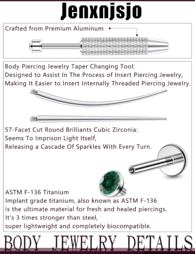 Jenxnjsjo F136 Titanium 20/18/16g Earrings Nose Lip Rings Studs Labret Medusa Tragus Helix Conch Cartilage Piercing Jewelry for Women - color: Green, size: 16g