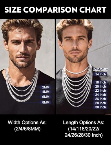 Bandmax Solid Stainless Steel Flat Box Link Chains 2MM/4MM/6MM/8MM Silver/Gold/Black Rolo Cable Chain Necklaces for Men Women 14"-30" Length, Gift Packed - color: 07 6MM-Silver Tone