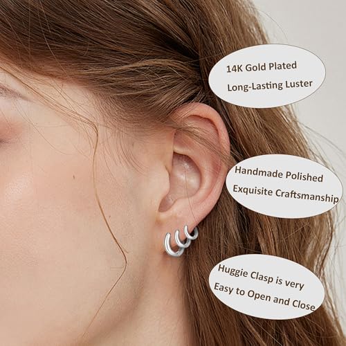 Wgoud Small Gold Hoop Earrings Set for Women, 6 Pairs 14K Gold Plated Hypoallergenic Lightweight Huggie Hoops Earrings, Trendy Cartilage Cubic Zirconia Earrings for Women Gifts. - color: 01Silver