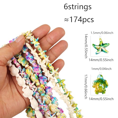 DAHI 170pcs 6 Styles Turquoise Turtle & Starfish Beads Summer Beach Ocean Animal Sea Life Loose Spacer Bead for Jewelry Making Beading Kit Bracelet Craft Supply (6 Strings) - color: Colorful sea star