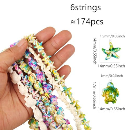 DAHI 170pcs 6 Styles Turquoise Turtle & Starfish Beads Summer Beach Ocean Animal Sea Life Loose Spacer Bead for Jewelry Making Beading Kit Bracelet Craft Supply (6 Strings) - color: Colorful sea star