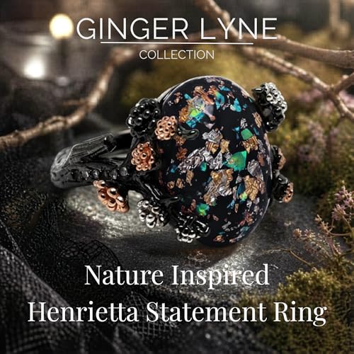 Henrietta Gothic Opal Ring for Women, Fantasy Promise Ring by Ginger Lyne | Simulated White Fire Opal, Cubic Zirconia Black Rose Gold Plated Bold Jewelry Statement Piece For Engagements, Gifts & Events - color: Black