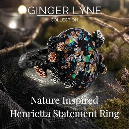 Henrietta Gothic Opal Ring for Women, Fantasy Promise Ring by Ginger Lyne | Simulated White Fire Opal, Cubic Zirconia Black Rose Gold Plated Bold Jewelry Statement Piece For Engagements, Gifts & Events - color: Black