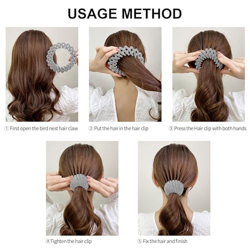 DI QIU REN 6 Pcs Expandable Bird Nest Clips Secure Ponytails and Hair Buns | Flexible Spiral Design, Sparkling Accent Detail, Lightweight Hold, Quick Styling for Thick, Thin, Curly, Straight Textures - color: Color-Velvet & Rhinestones