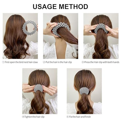 DI QIU REN 6 Pcs Expandable Bird Nest Clips Secure Ponytails and Hair Buns | Flexible Spiral Design, Sparkling Accent Detail, Lightweight Hold, Quick Styling for Thick, Thin, Curly, Straight Textures - color: Color-Velvet & Rhinestones