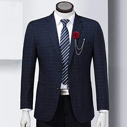 Fashion Bridegroom Wedding Brooches Cloth Art Hand-Made Rose Flower Brooch Lapel Pin Badge Tassel Chain Men's Suit Accessories - color: Red