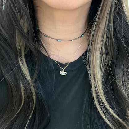 Dainty Boho Beaded Choker Necklace Beach Layered Colorful Bead Necklace Jewelry Gifts for Women - color: Tur
