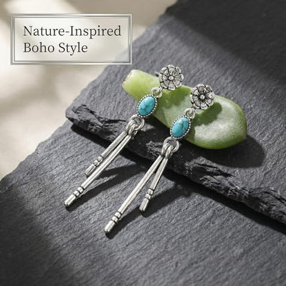 Turquoise Earrings for Women,Small Dangle Earrings,Boho Turquoise Earring with Teardrop Dangle Western Accessories - color: Silver Drop