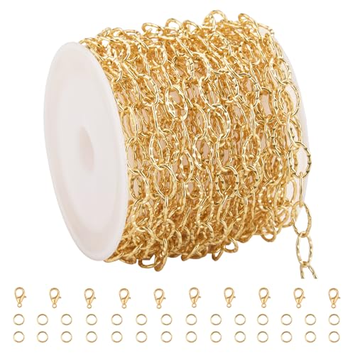 GTVOODX 16.4 Feet Gold Stainless Steel Chains for Jewelry Making | Textured Cable Link Chain Spool for DIY Women Necklace Bracelet Jewelry Making Supplies with Lobster Clasps Jump Rings - color: Gold Textured Chains