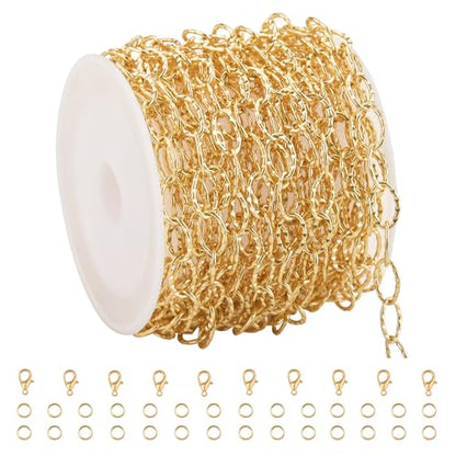 GTVOODX 16.4 Feet Gold Stainless Steel Chains for Jewelry Making | Textured Cable Link Chain Spool for DIY Women Necklace Bracelet Jewelry Making Supplies with Lobster Clasps Jump Rings - color: Gold Textured Chains